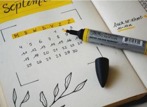 Photographie d'un agenda blanc et jaune