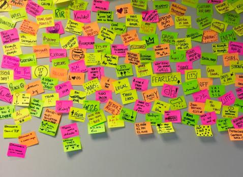 Photographie d'un mur rempli de Post It